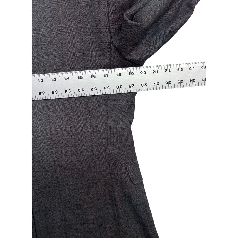Banana Republic 38R 31x29 Gray Burgundy Plaid 2pc Pant Suit Flat Front Slim Fit
